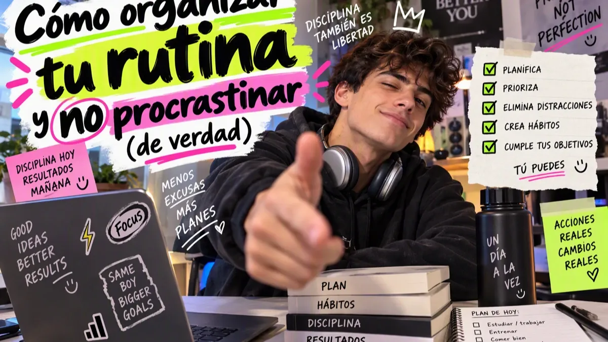 Portada del artículo sobre cómo organizar la rutina y evitar la procrastinación, en tonos crema y terracota