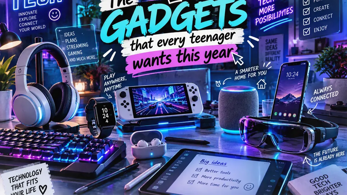 Gadgets cover: blue background with violet and cyan details